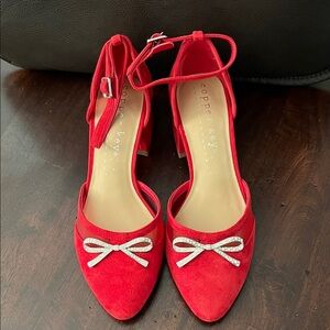 Copper Key Red Suede Heels with Bow